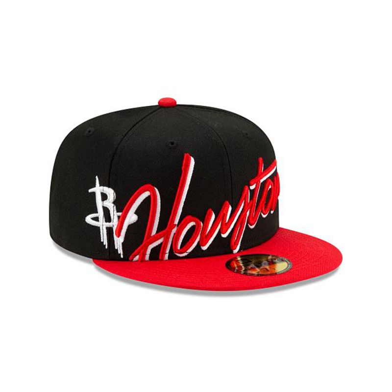 NBA Houston Rockets Cursive 59Fifty Fitted (NQX4490) - Black New Era Caps